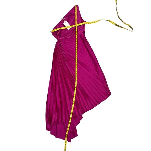 Rosevelvet Magenta One Shoulder Pleated Cutout Dress NWT M Holiday Cocktail - Picture 8 of 10
